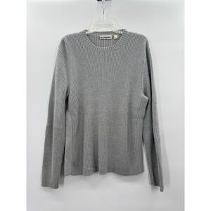 VTG Y2K Express Mens Large Gray Ribbed Sweater Cotton Streetwear Fisherman Prep